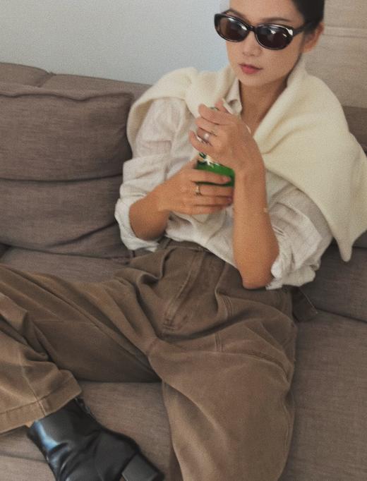 顺丰包邮洛诗琳45939极简法式松弛亚麻色织细条纹多穿衬衫女700 商品图1