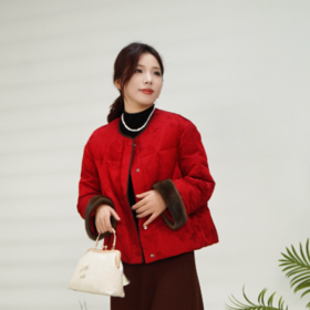 M1臣禾【卡码拍小】【新中式提花鹅绒服】 水貂毛袖（可脱卸）JZ244250227