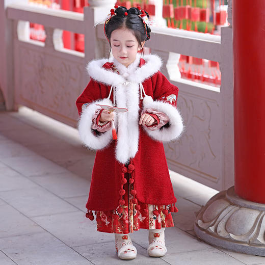 女童加绒裙儿童汉服连衣裙，中国风加厚复古拜年服PJX- DDG8827 商品图1
