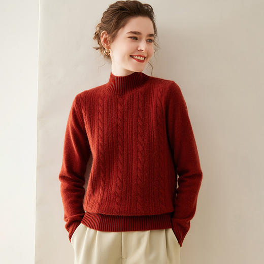 【自】全新升级【铂金会员588/天猫799/差价211】(33830) 洛诗琳双股加厚山羊绒衫保暖正肩小麻花长袖套头半高领简约针织打底衫 商品图2