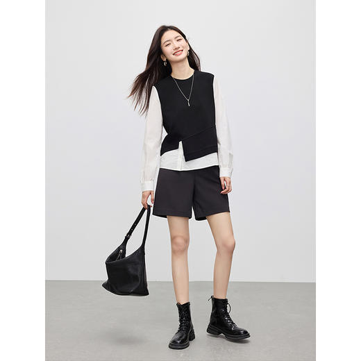 【1件8折】熙世界假两件不规则卫衣女设计感莱赛尔针织拼接上衣2025春秋新款 商品图2