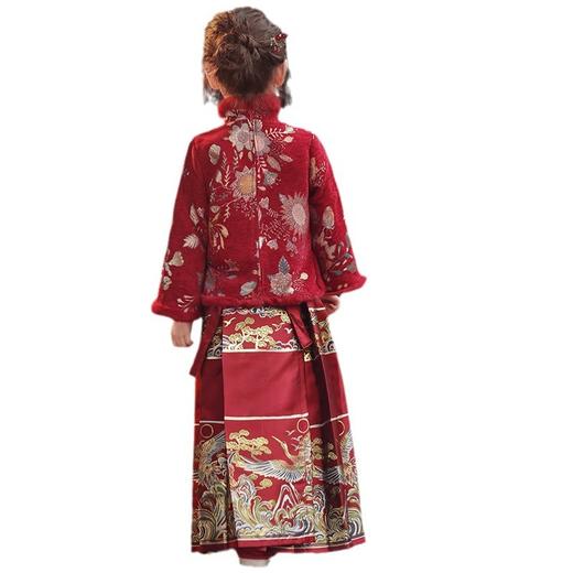 冬款女童马面裙套装加绒加厚唐装红色新年装拜年服GR9040 商品图4