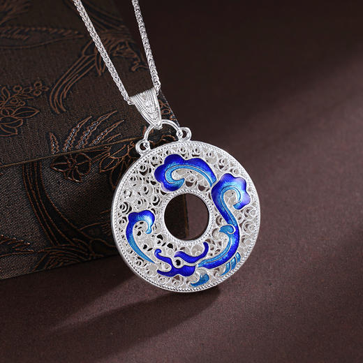 子佩集S990银【云涌龙舞】吊坠【MXDZ025】纯银花丝珐琅彩平安扣(不含链)2412 商品图0