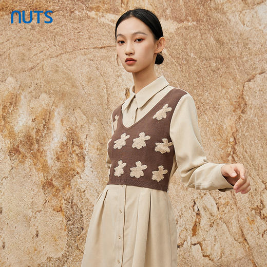 NUTS设计感气质百搭小众假两件修身衬衫长袖连衣裙女344101230 商品图2