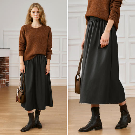 
OLrain欧芮儿法式半身裙女冬季2024新款名媛高级百搭伞形中长半裙 商品图1