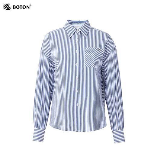 【高支长绒棉】波顿女士春秋宽松蓝白条纹长袖衬衫LS972123 商品图4
