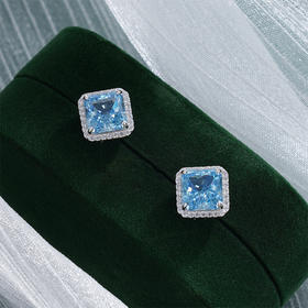 子佩集S925银【蓝海徐行】耳钉【YEH-0596】纯银蓝锆石时尚方块2412