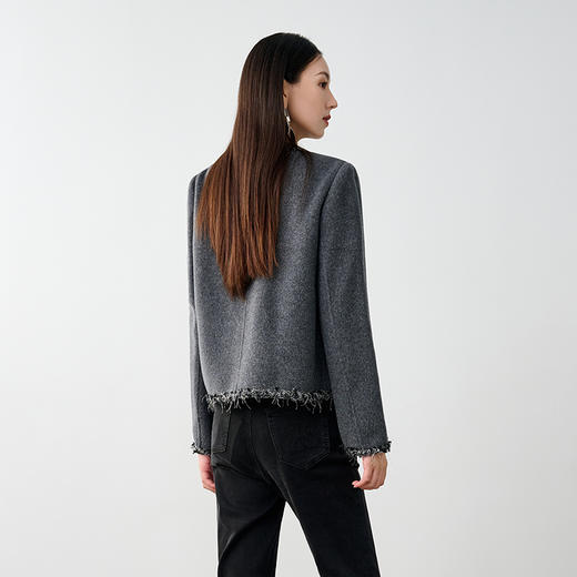 NEELLY纳俪商场同款冬新款小香风绵羊毛通勤短款灰色双面呢大衣女N24104N03307 商品图1