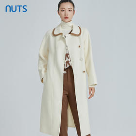 NUTS冬白色百搭设计感娃娃领减龄双面毛呢大衣长外套女241156412