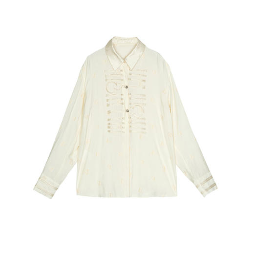 谜底提花衬衫长袖女2025春新品通勤风柔美宽松盘口衬衣251MC0100 商品图4