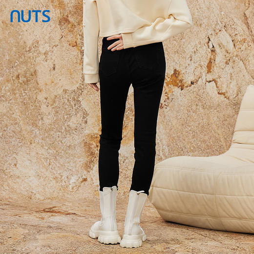 NUTS冬款黑色时尚气质百搭修身高腰铅笔裤长款牛仔裤女341112217 商品图4
