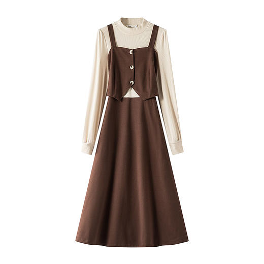 NEELLY纳俪商场同款冬新款显瘦收腰连衣裙女假两件长袖高腰A字裙N24104Y04605 商品图2