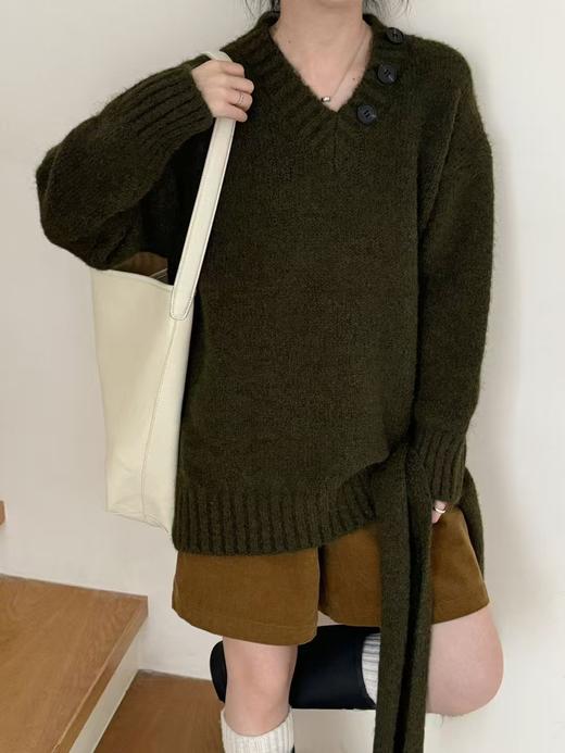 【YW】无忧购“清仓福利”韩版大V领毛衣女可拆卸围脖宽松慵懒气质显瘦休闲百搭针织衫86087（截单后7天发货) 商品图8