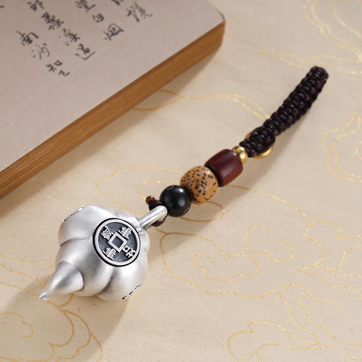子佩集S999银【万福如意】钥匙扣【YSY006】纯银仿古柿子壶底部可转动小摆件2412 商品图3