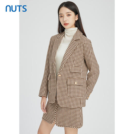 NUTS秋冬款气质百搭设计感休闲时尚通勤格子西装外套女241048150B 商品图1