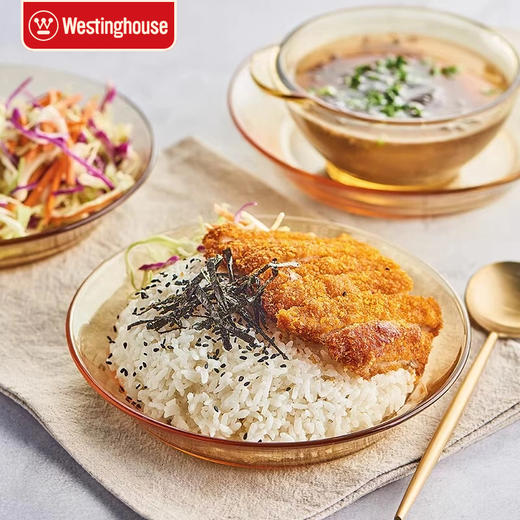 【美国西屋•玻璃六件套】西屋晶彩系列六件套琥珀色耐热家用玻璃餐具饭汤碗碟套装可微波炉 商品图0