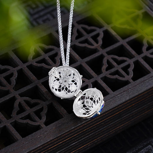 子佩集S990银【莲芳清韵】套链【MXTL023】纯银花丝珐琅彩项链吊球可打开2412 商品图3