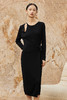 NUTS黑色气质显瘦百搭设计感高腰修身毛织连衣裙女341102078 商品缩略图5