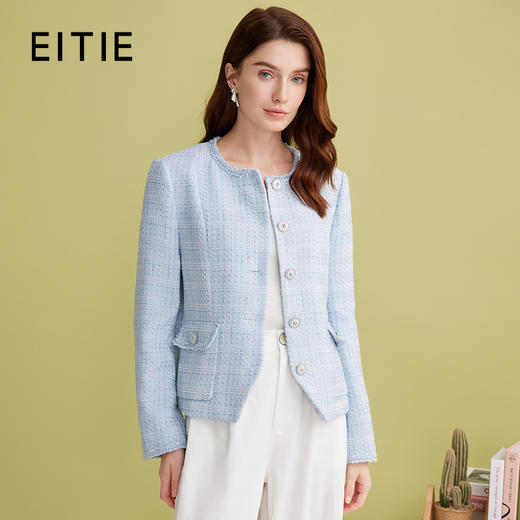 EITIE爱特爱粗花呢小香风浅蓝色短款显瘦气质外套春季新款A2503501 商品图0