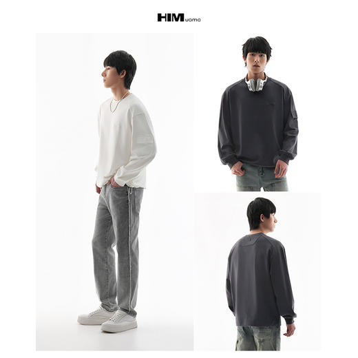 HIM漢崇 潮流简约立体字母绣花宽松休闲百搭圆领卫衣男 2025秋季 商品图3