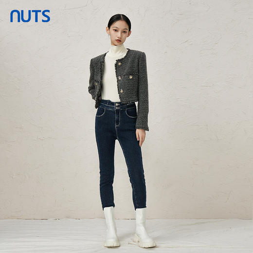 NUTS秋冬款深蓝色气质百搭修身高腰显瘦长款牛仔裤女343112209 商品图1
