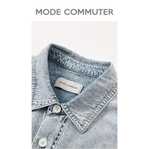 MODE COMMUTER夏季口袋翻领牛仔衬衫潮流男士短袖MCD123304D 商品图2