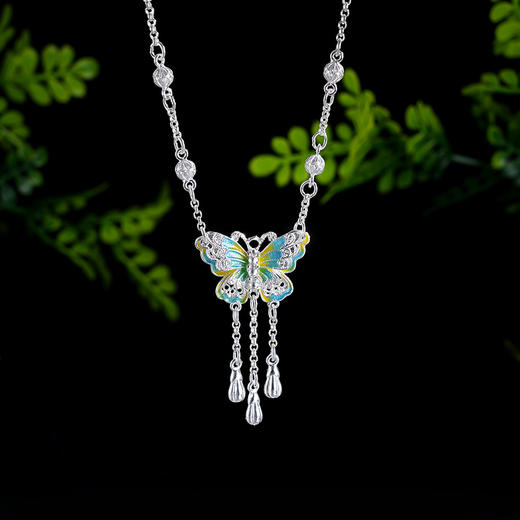 子佩集S990银【翩翩蝶舞】套链【QFTL012】纯银花丝珐琅彩项链蝴蝶2412 商品图0