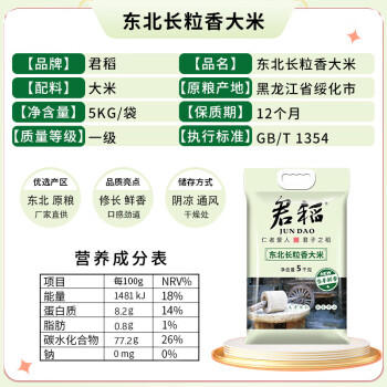 君稻 东北长粒香大米10斤装 当季鲜香 东北大米5kg 粳米 年货送礼 /粮油调味 /米 /长粒香米 商品图3