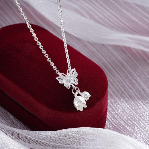 子佩集S990银【清蝶】套链【MXTL021】纯银花丝项链蝴蝶铃兰2412 商品图1