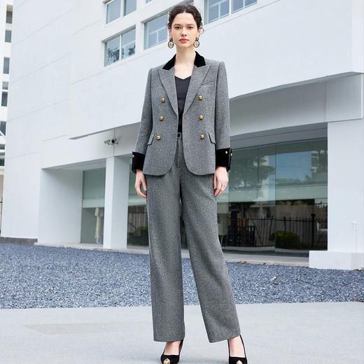IWY/高端羊毛西装套装女韩版休闲职业装套装秋冬新款阔腿裤正装CP2181 商品图0