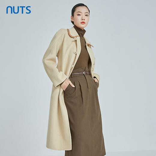 NUTS冬白色百搭设计感娃娃领减龄双面毛呢大衣长外套女241156412 商品图2