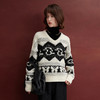 三彩2024冬季新款绵羊毛圈圈纱针织衫宽松V领蝴蝶毛衣几何撞色女 商品缩略图3