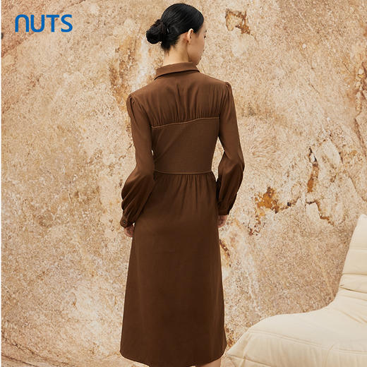 NUTS秋冬款复古气质时尚针织拼接修身衬衫长袖连衣裙女341101090 商品图4