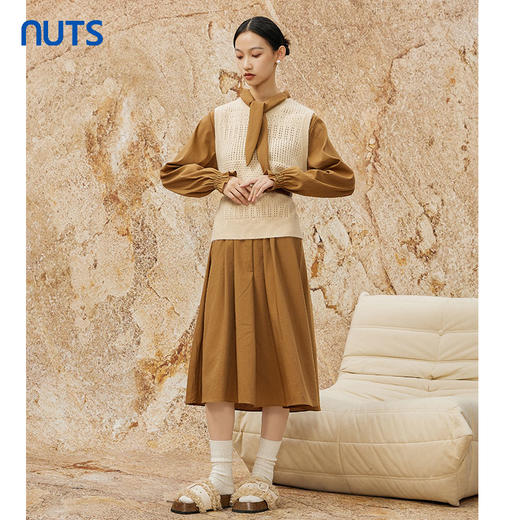 NUTS春秋款复古气质百搭设计感长袖衬衫连衣裙两件套女342102289 商品图2