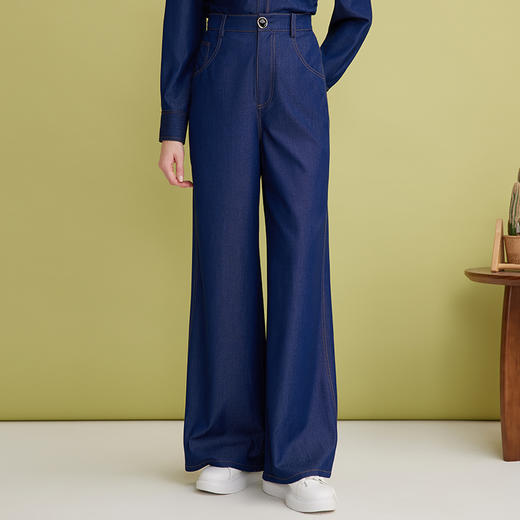 EITIE爱特爱垂坠柔软直筒显瘦高腰通勤百搭牛仔阔腿裤2025春新款A2505509 商品图2