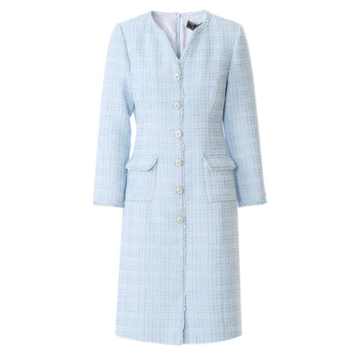 EITIE爱特爱精致高级感浅蓝色V领粗花呢气质连衣裙2025春季新款A2507501 商品图5