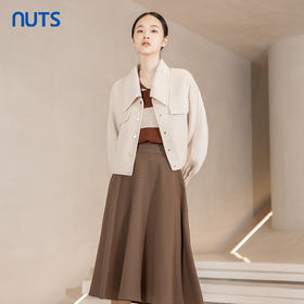NUTS冬季新款纯色简约气质双面手工呢料大衣短外套女241154146