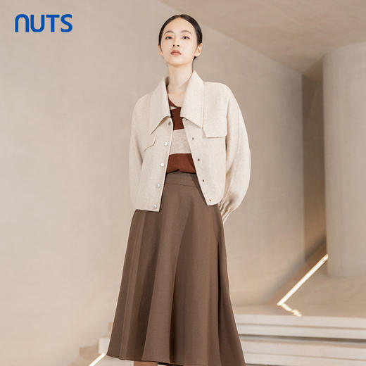 NUTS冬季新款纯色简约气质双面手工呢料大衣短外套女241154146 商品图0