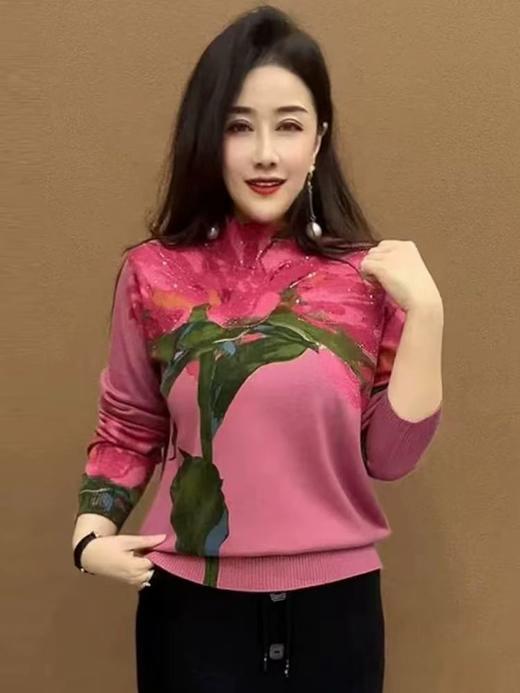 A808休闲宽松大版衫2025阔太太半高领针织上衣女百搭休闲高弹力打底衫 商品图2