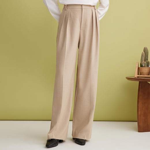 EITIE爱特爱通勤百搭垂坠宽松高级感卡其色阔腿休闲裤春新款A2505503 商品图2