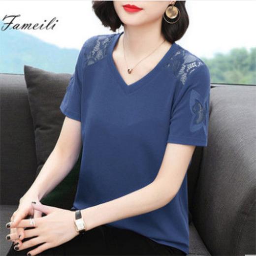 丁摩 95棉短袖T恤女夏装新款洋气大码上衣遮肚宽松打底衫女ZF020 商品图3