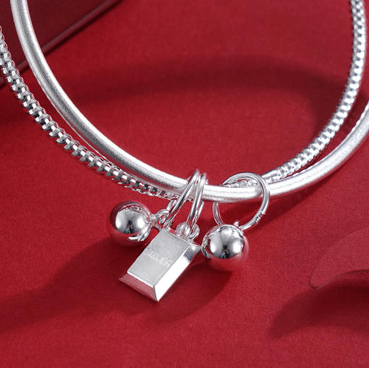 子佩集S999银【双环暴富】手镯【SZ007352】纯银方块两个圈2412 商品图3