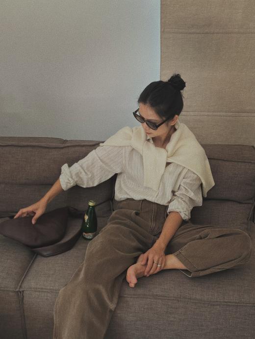 顺丰包邮洛诗琳45939极简法式松弛亚麻色织细条纹多穿衬衫女700 商品图2