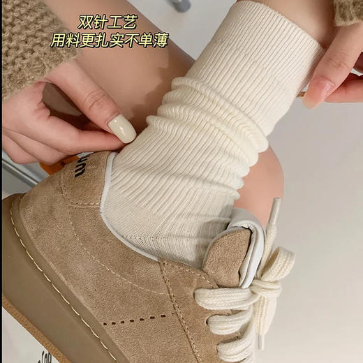 「7双装！无骨抗起球袜」袜子女春秋冬白色棉纱线中筒袜 产后月子袜无骨堆堆袜配小皮鞋长袜配饰 商品图2