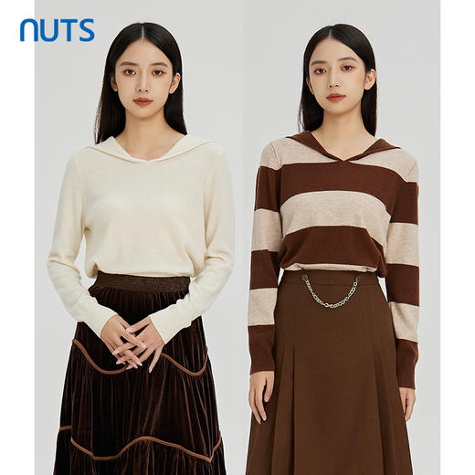 NUTS秋冬款气质百搭宽松显瘦设计感绵羊毛针织套头衫女241052245 商品图0
