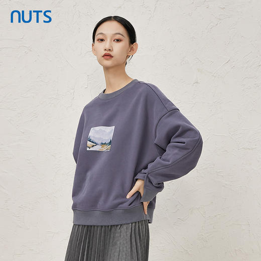 NUTS冬季新品时尚宽松遮肉休闲百搭保暖圆领印花卫衣女343021150 商品图2