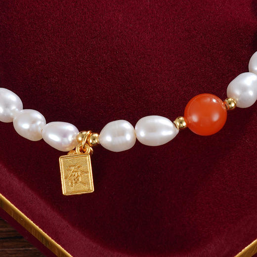 子佩集S925银珍珠手链【SL11627】纯银玛瑙镀金发财牌2412 商品图2