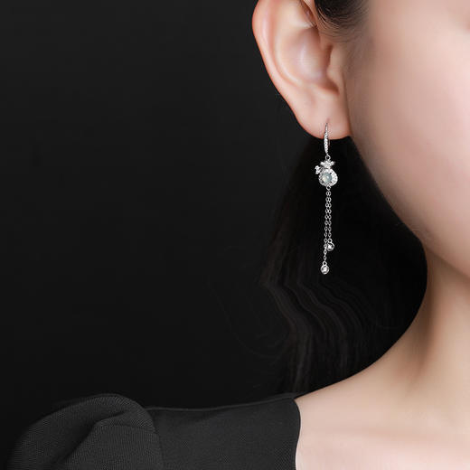 S925纯银蓝水翡翠，新中式钱币福袋流苏耳坠CW-025 商品图3