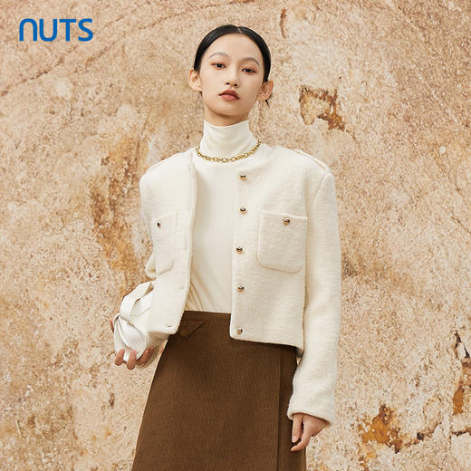 NUTS冬款白色气质百搭圆领直筒小香风高级感短款外套女342041069 商品图1