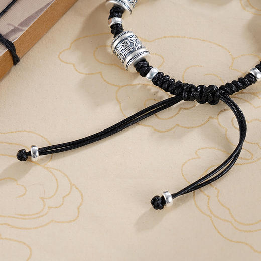 子佩集S999银【福转乾坤】手链【SC0011183】纯银串珠仿古黑绳2412 商品图4
